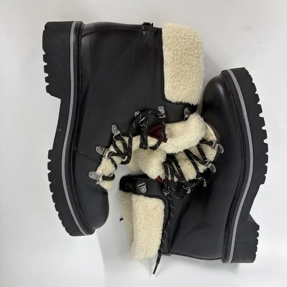 Tommy Hilfiger Boots Size 8 Womens Black Faux Leather Sherpa Lined Lace Up Ron